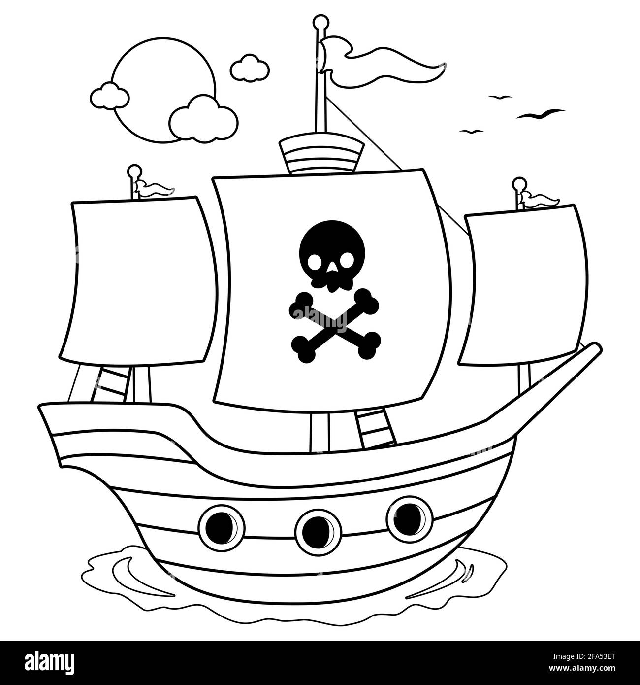 Barco pirata. Página de libro para colorear en blanco y negro Fotografía de  stock - Alamy