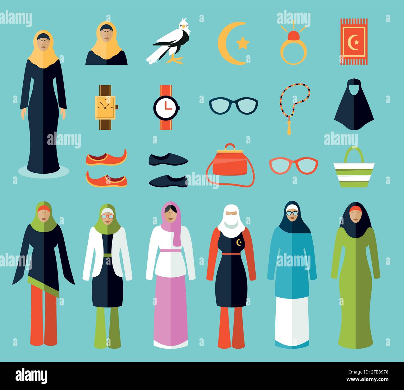 Entretenimiento vertical defecto accesorios para mujer árabe e iconos de ropa Imagen Vector de stock - Alamy
