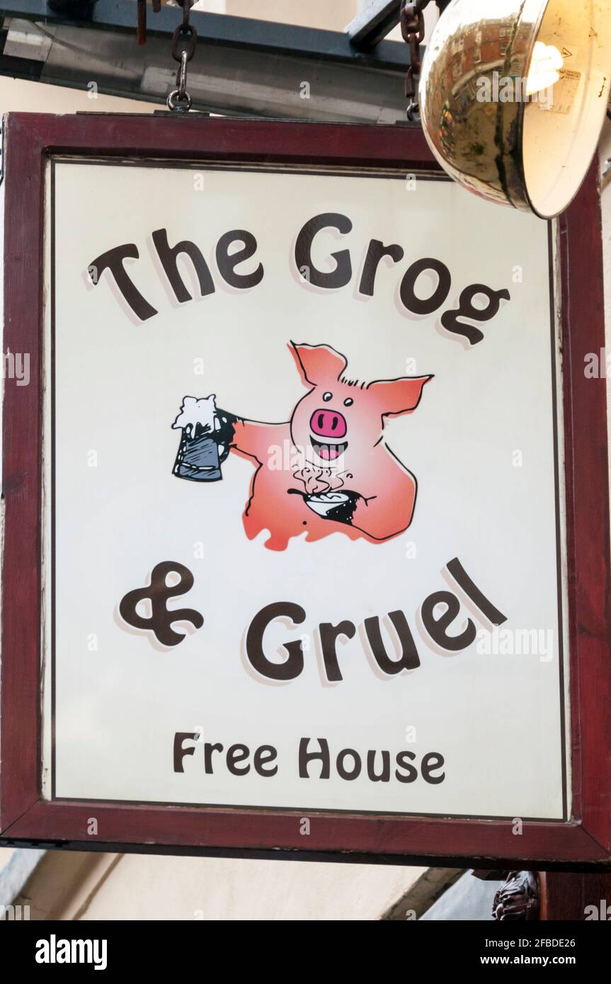 Señal para la casa pública de Grog & Gruel en Fort William, Escocia. Foto de stock