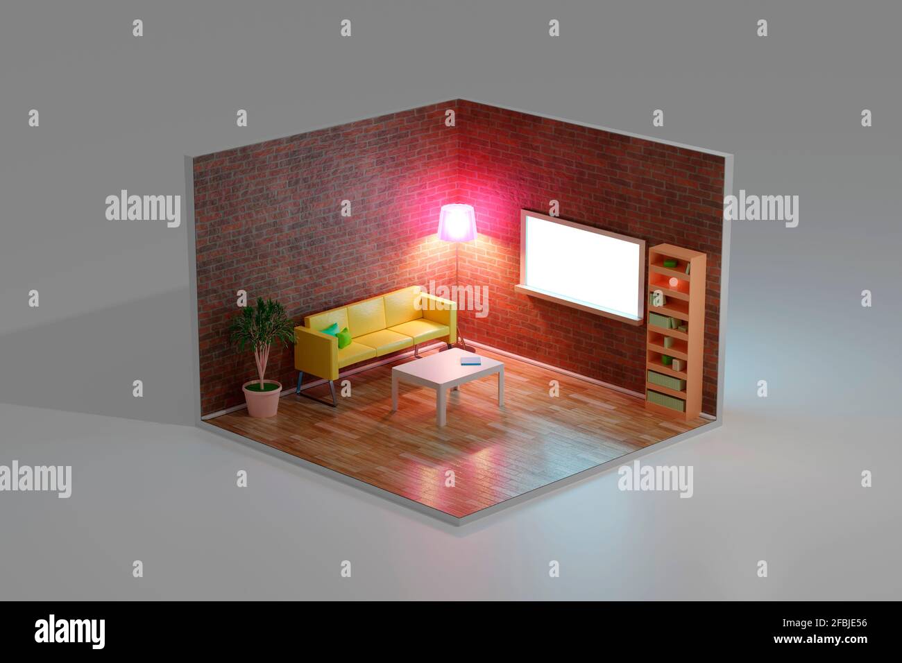 Ilustración isométrica 3D de la sala de estar amueblada Foto de stock