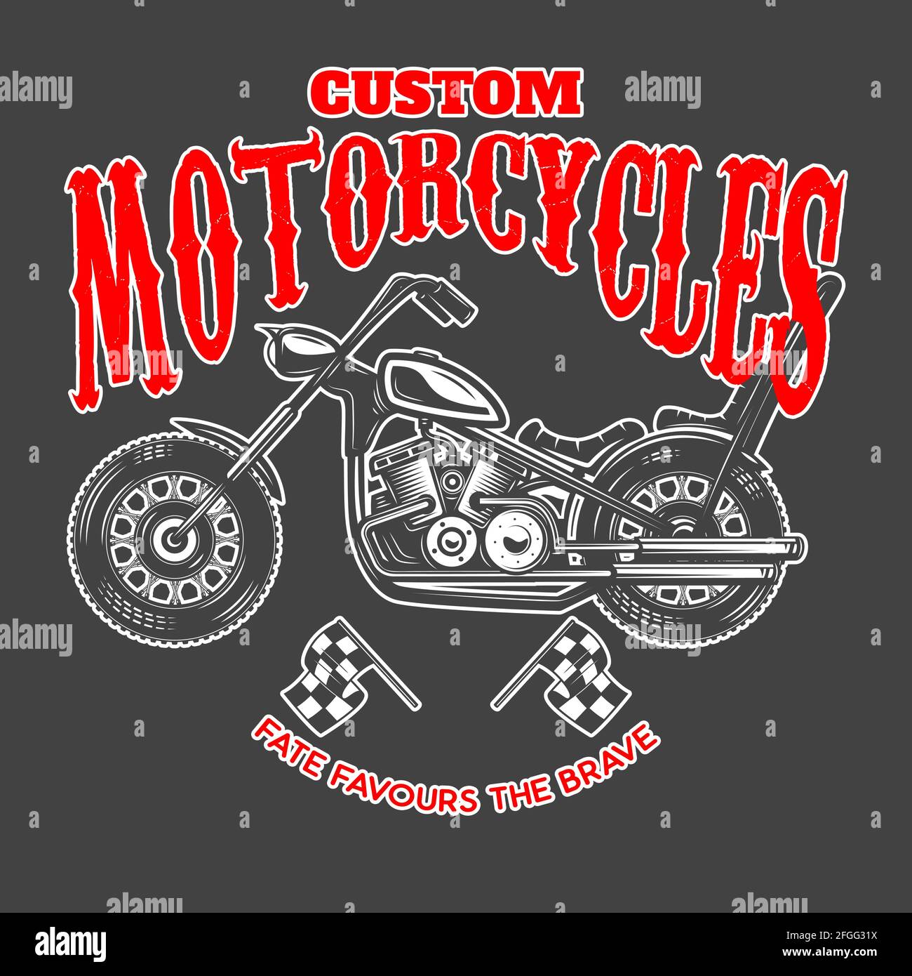 Motocicletas personalizadas. Emblema de plantilla con motocicleta de estilo antiguo. Elemento de diseño para logotipo, etiqueta, signo, emblema, póster. Ilustración vectorial Ilustración del Vector