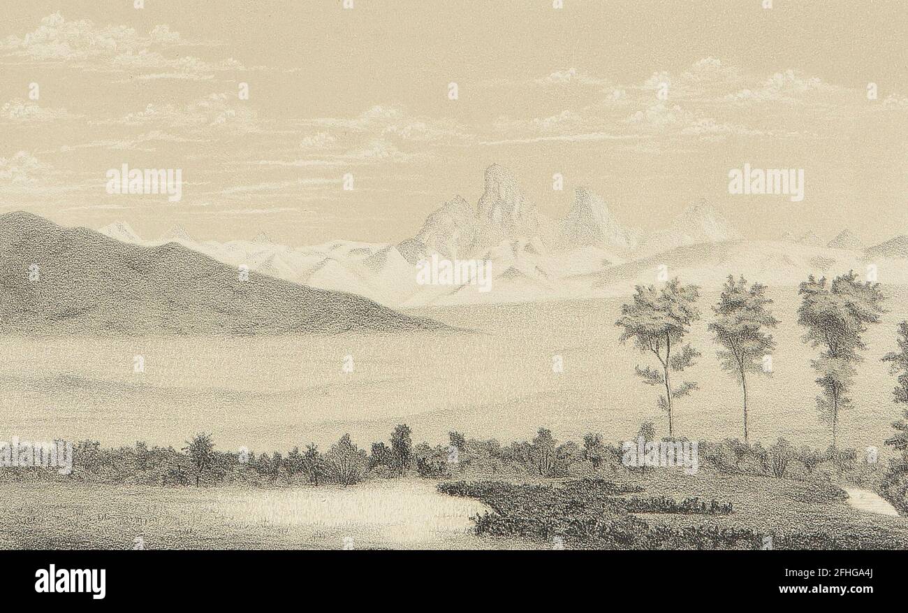 MATHEWS, ALFRED EDWARD GEMS DE PAISAJE ROCOSO DE MONTAÑA, CON VISTAS A LO LARGO Y CERCA DEL FERROCARRIL UNION PACIFIC. 1869 Foto de stock