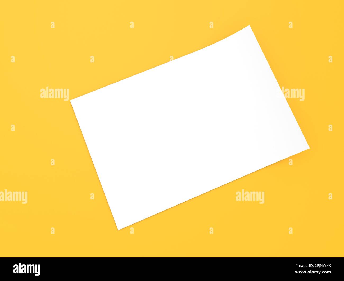 Hoja blanca de papel de oficina de A4 sobre fondo amarillo. 3d
