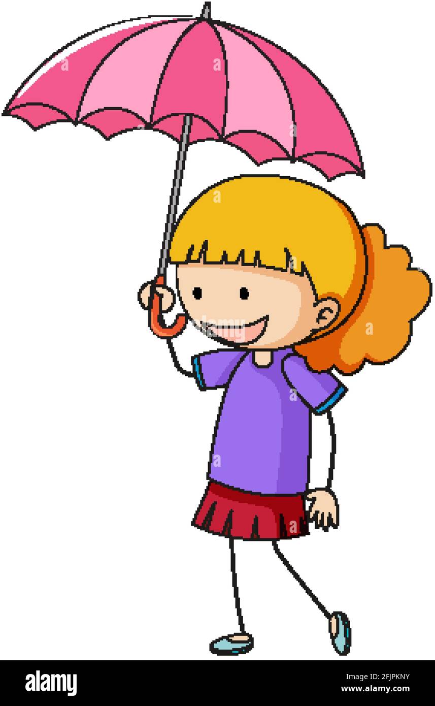 Niña sosteniendo paraguas ilustración de carácter de dibujos animados  Imagen Vector de stock - Alamy