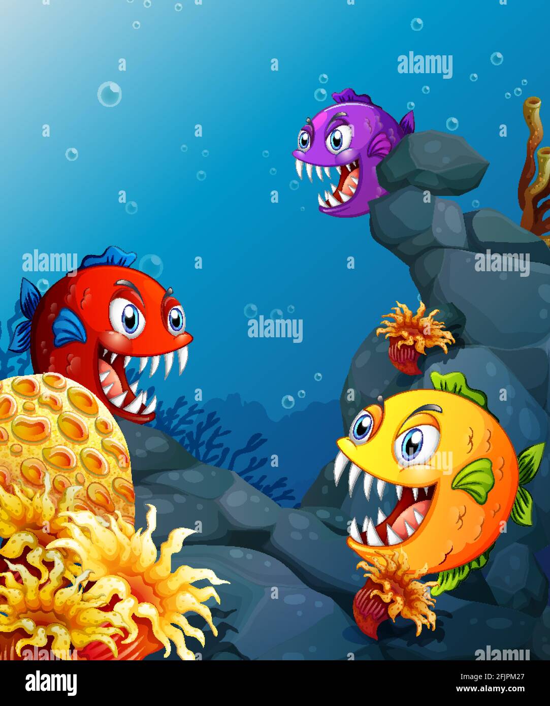 Muchos peces exóticos personaje de dibujos animados en el fondo subacuático ilustración Imagen Vector de stock - Alamy Muchos peces exóticos personaje de dibujos animados en el fondo subacuático ilustración Imagen Vector de stock - Alamy
