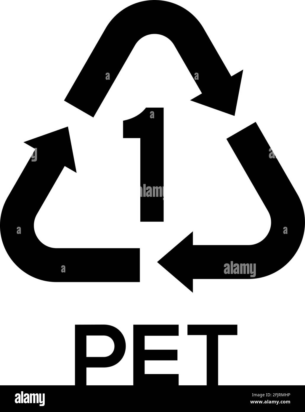 Señal de seguridad de botellas de plástico PET. Este símbolo en la parte posterior de un producto indica que se ha reciclado mucho. Ilustración del Vector