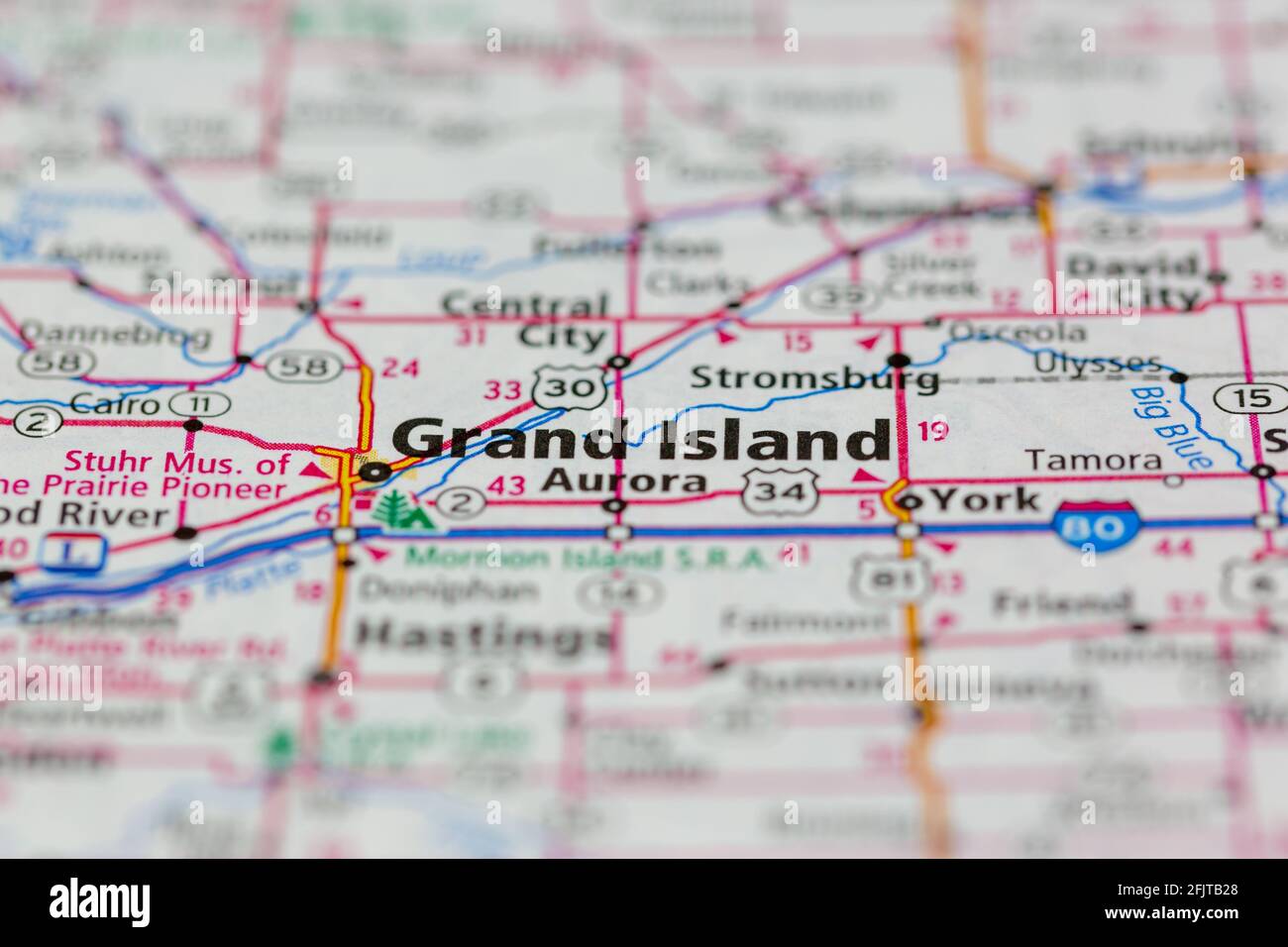 Grand Island Nebraska EE.UU. Y las áreas circundantes se muestran en un