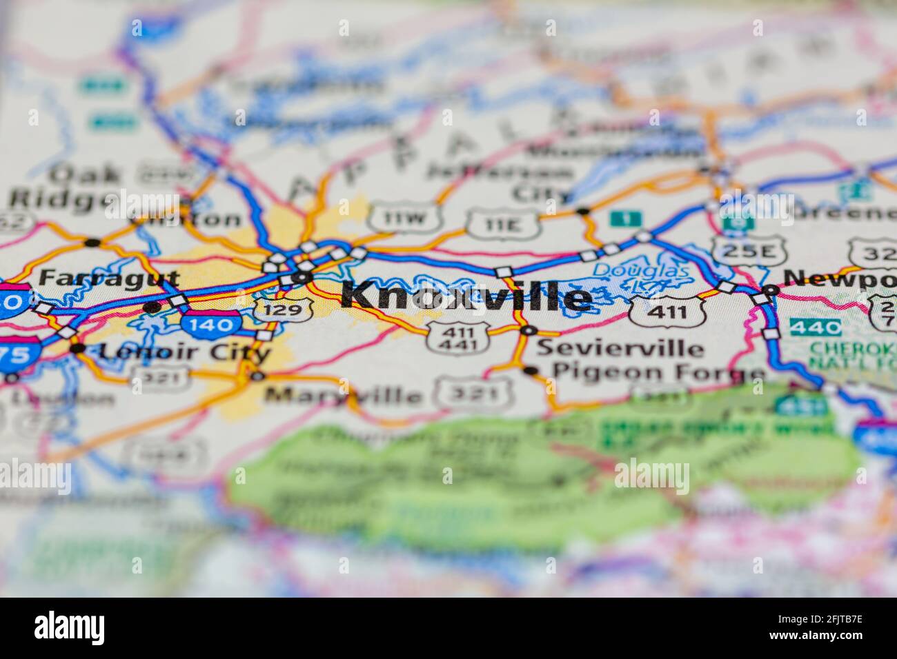 Knoxville Tennessee, EE.UU. Y las zonas de los alrededores se muestran