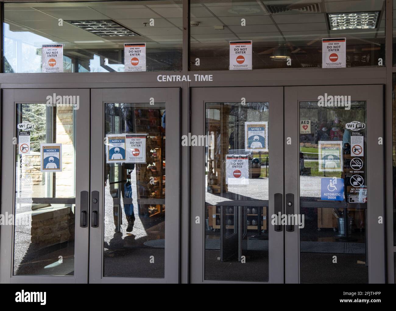 Mammoth Cave National Park Visitor Center Covid Signage on Doors