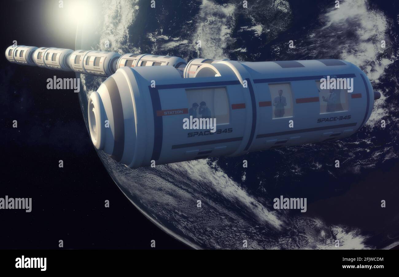 3d renderizar. Estación espacial y hotel Foto de stock