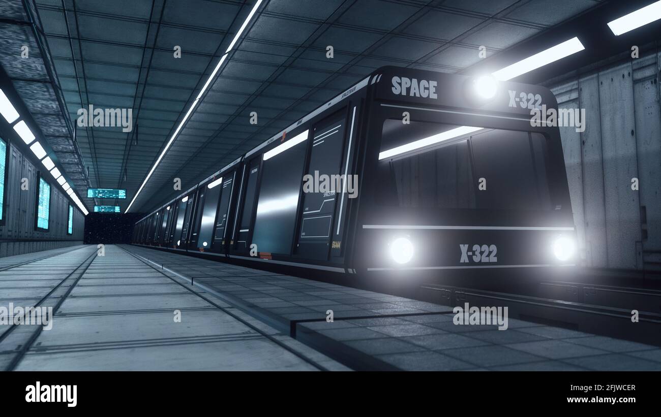 3d renderizar. Concepto futurista de tren espacial Foto de stock