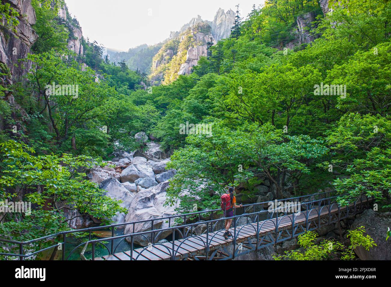 Senderismo hacia el pico Daecheongbong en el parque nacional de Seoraksan Foto de stock