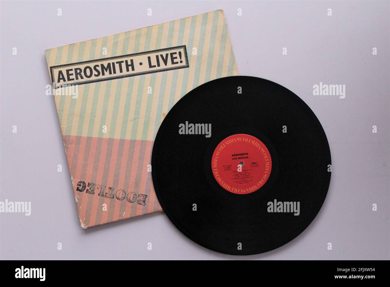 Banda de rock clásico, Aerosmith, álbum de música en disco LP de vinilo. Bootleg con título Foto de stock