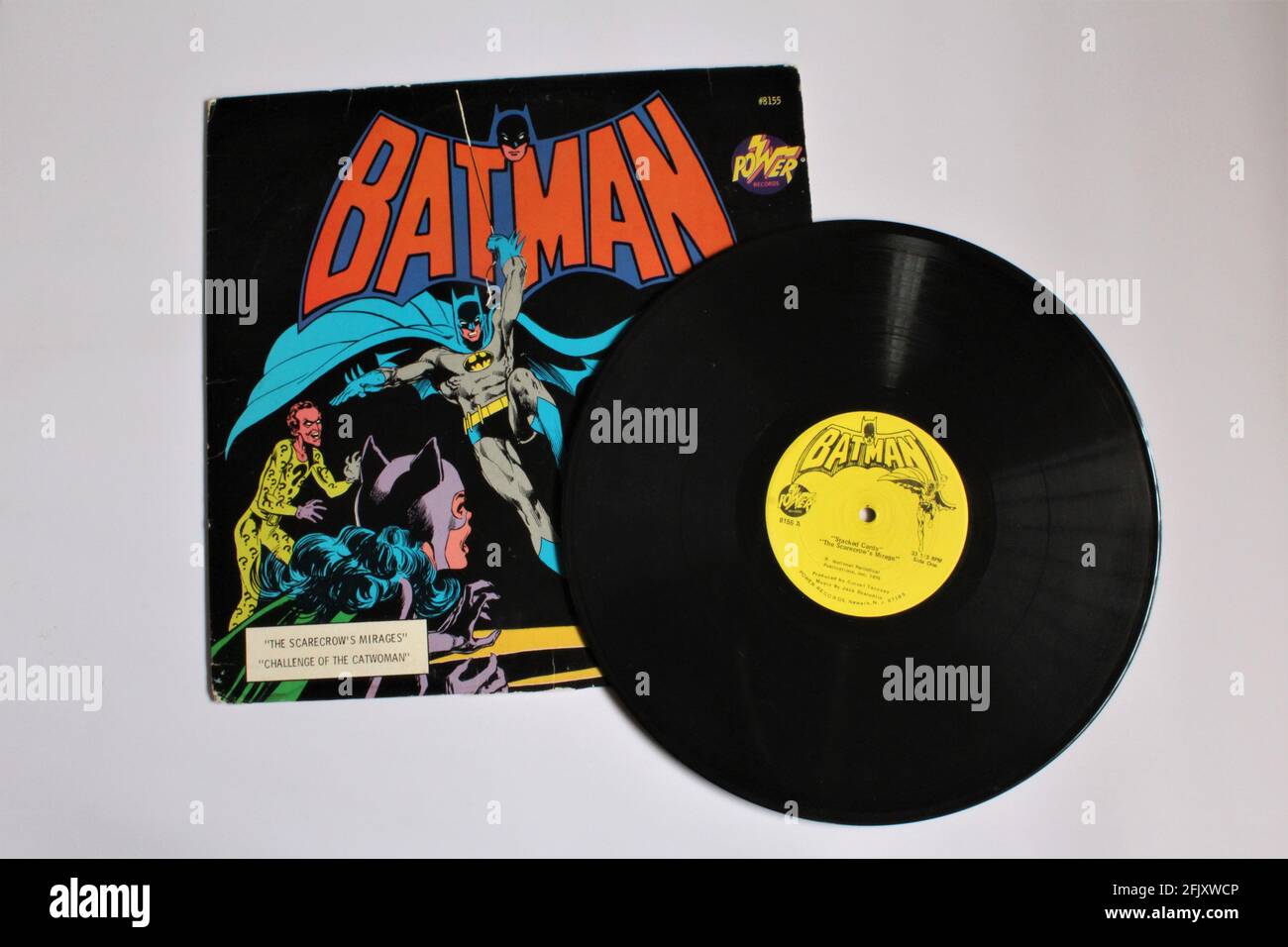 Batman LP Disco de Vinilo, Power Records - 8155, Children's, Story, 1975, Original Presionando. Dibujos animados para niños Foto de stock