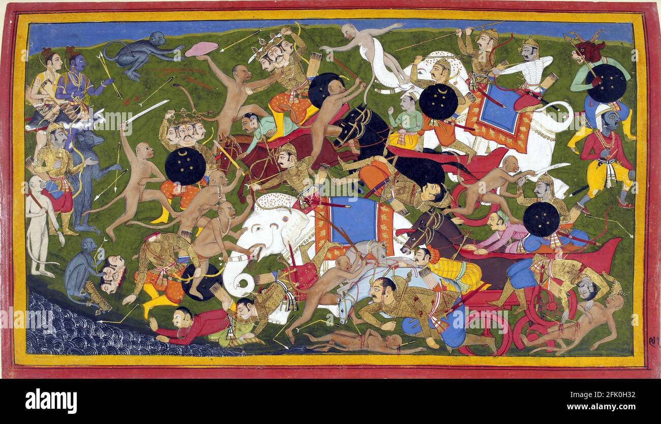 Batalla de Lanka desde el Ramayana - 1649-1653 Foto de stock