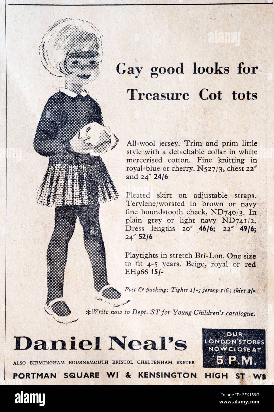 1961 anuncio en el periódico para los diezmos infantiles de Daniel Neal. Foto de stock