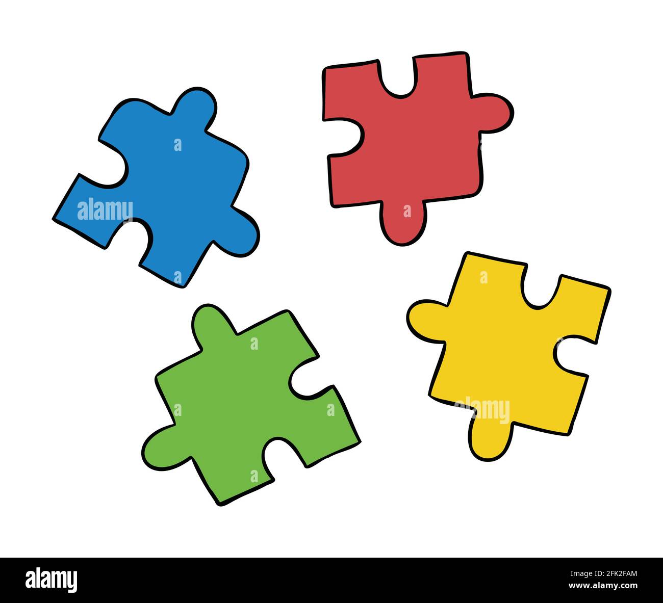 Ilustración vectorial de dibujos animados de 4 piezas de puzzle compatibles  en diferentes colores. Contornos en color y negro Imagen Vector de stock -  Alamy