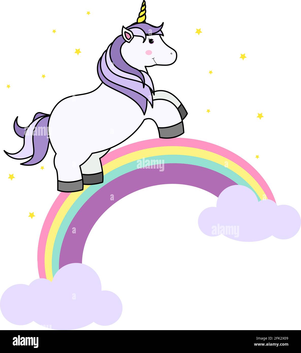 Lindo Cartoon Unicornio en la nube y el arco iris para imprimir la camiseta  o pegatina, fondo de pantalla y dibujo de mano Ilustración para los niños  Imagen Vector de stock -
