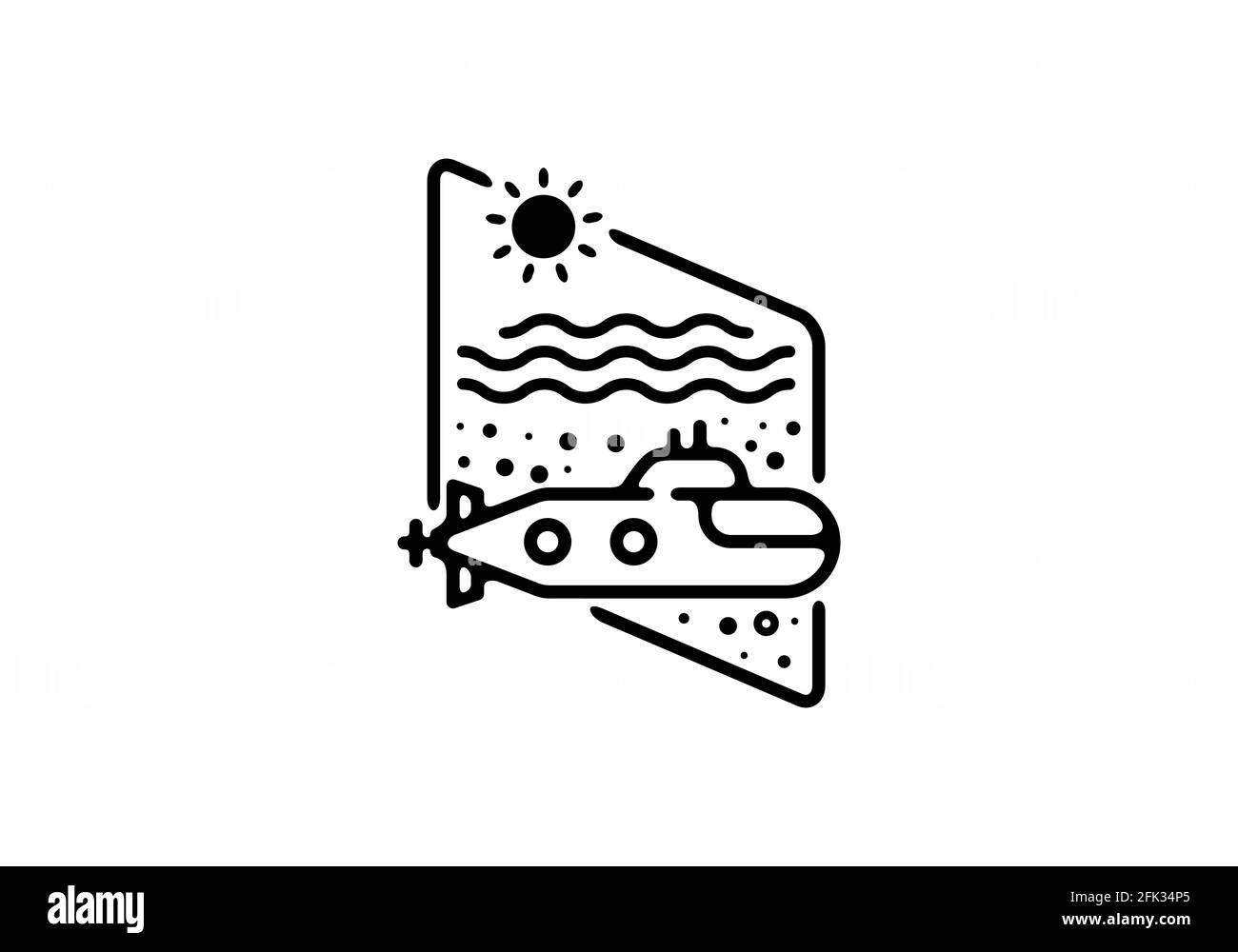 Ilustración de línea negra del submarino en forma de rombo Ilustración del Vector