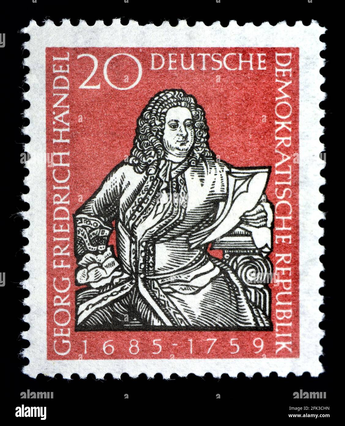 Sello postal alemán oriental (1959) : George Friedrich Handel (1685-1759) compositor. 200th aniversario de nacimiento Foto de stock
