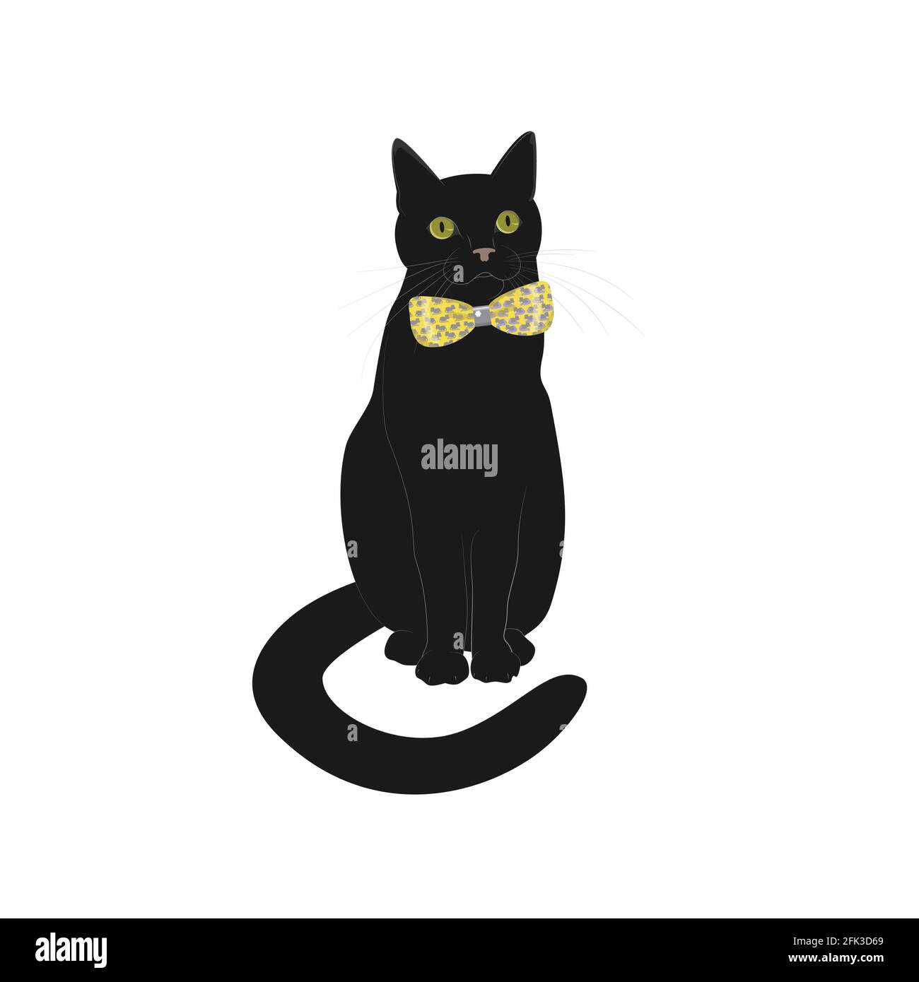 Un gato negro con ojos verdes y una corbata amarilla con estampado de  ratón. Aislado sobre fondo blanco. Ilustración vectorial en el estilo de  dibujo animado Imagen Vector de stock - Alamy