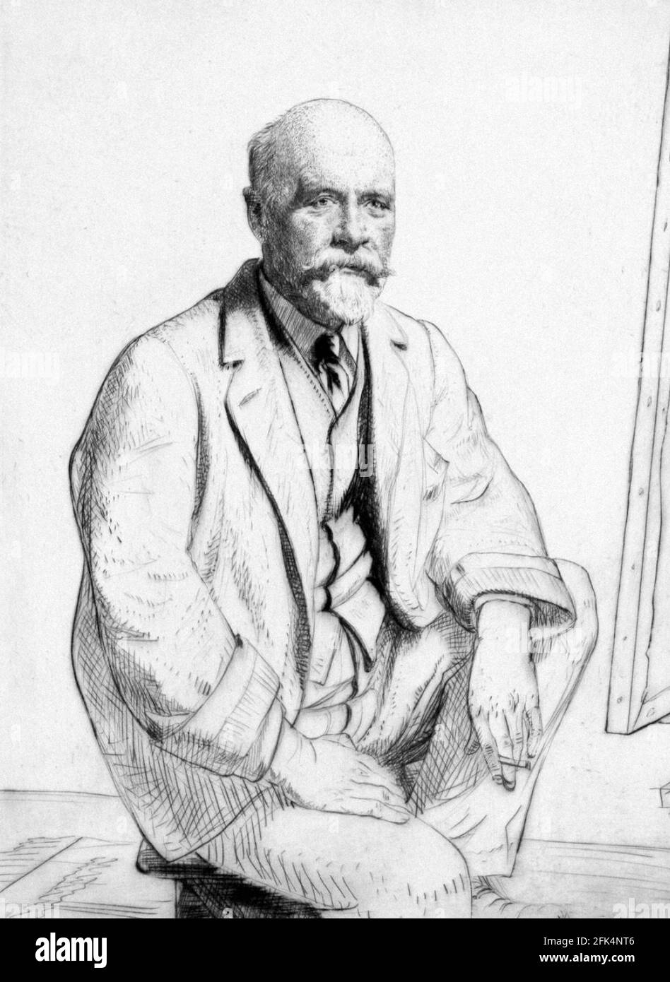 George Clausen. Retrato del artista británico, Sir George Clausen (1852-1944), de Sir Francis Dodd, Drypoint, 1914 Foto de stock