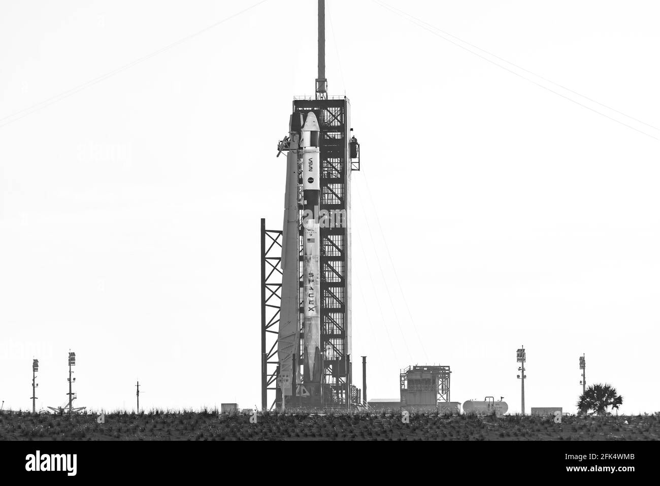 SpaceX Falcon 9 Crew 2 B&W. Foto de stock