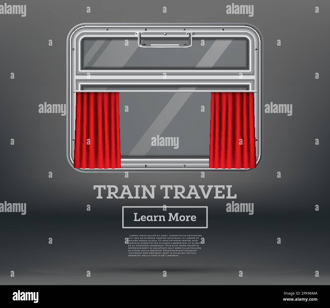 Ventana de tren con cortina roja. Ventana con asa. Viaje en tren. Ilustración vectorial. Ilustración del Vector