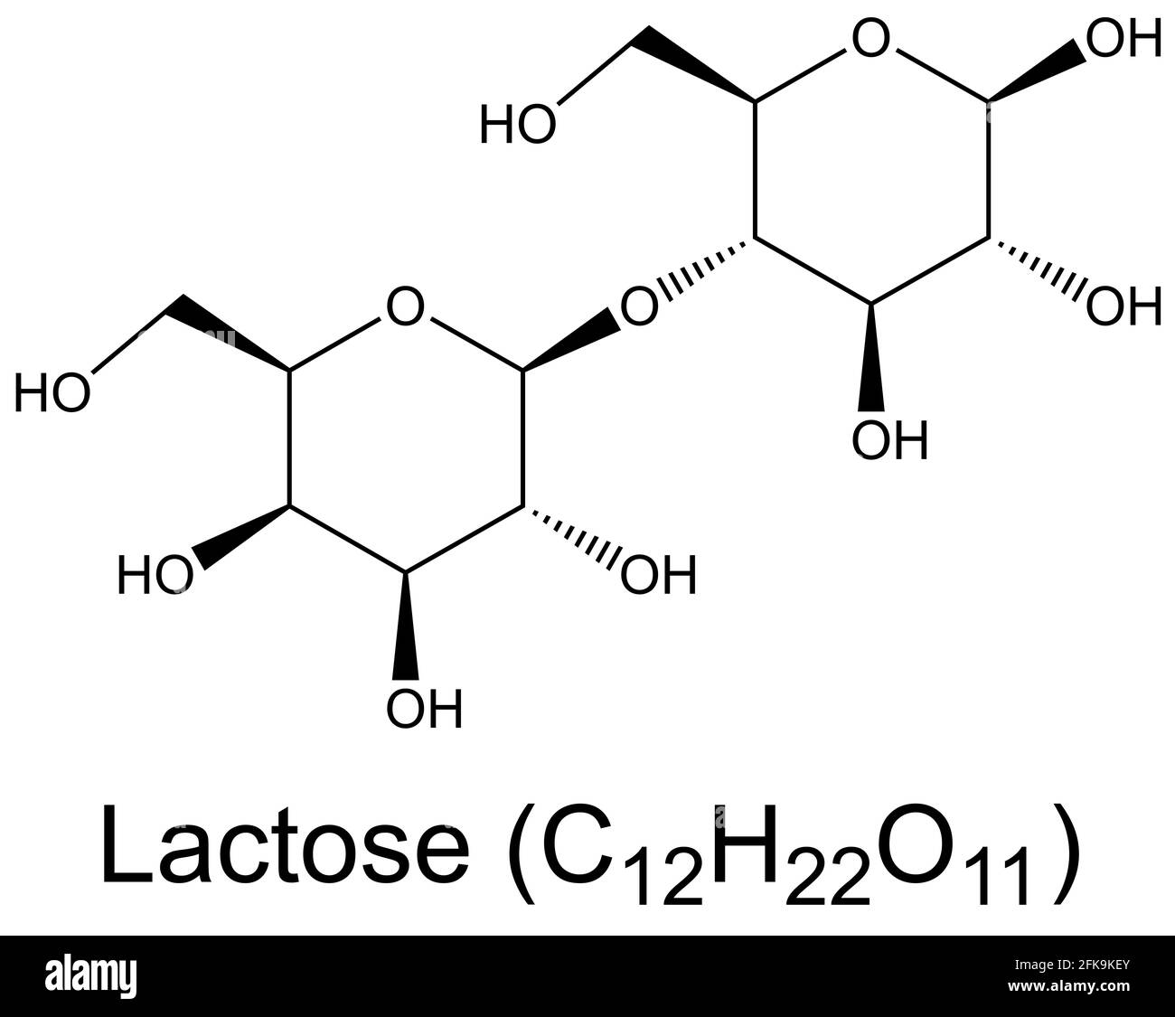 Fórmula química de la molécula disacárida de azúcar en la leche de lactosa  Fotografía de stock - Alamy