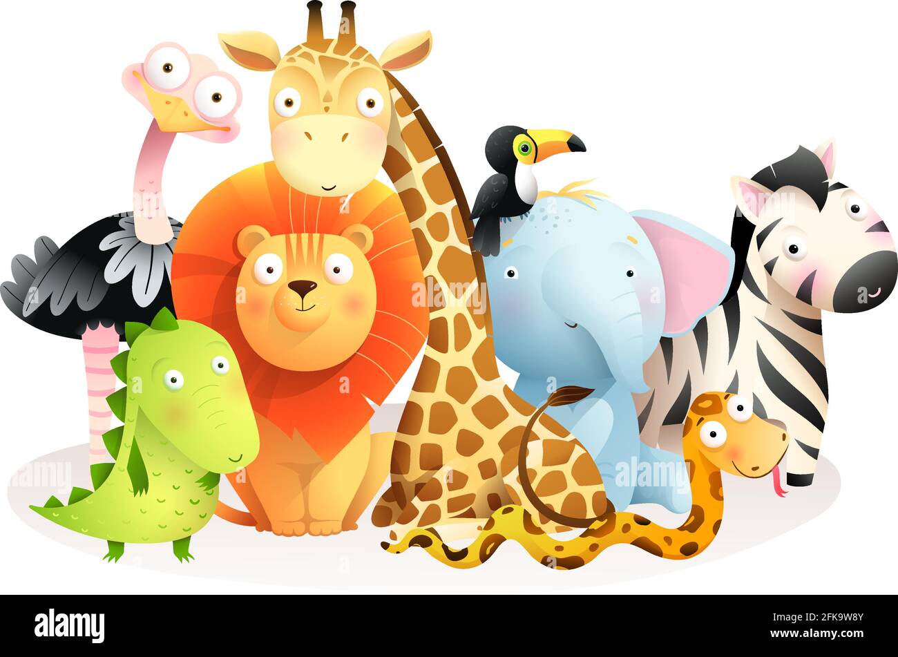 Animales Africanos Exóticos Safari para Niños Aislados Ilustración del Vector
