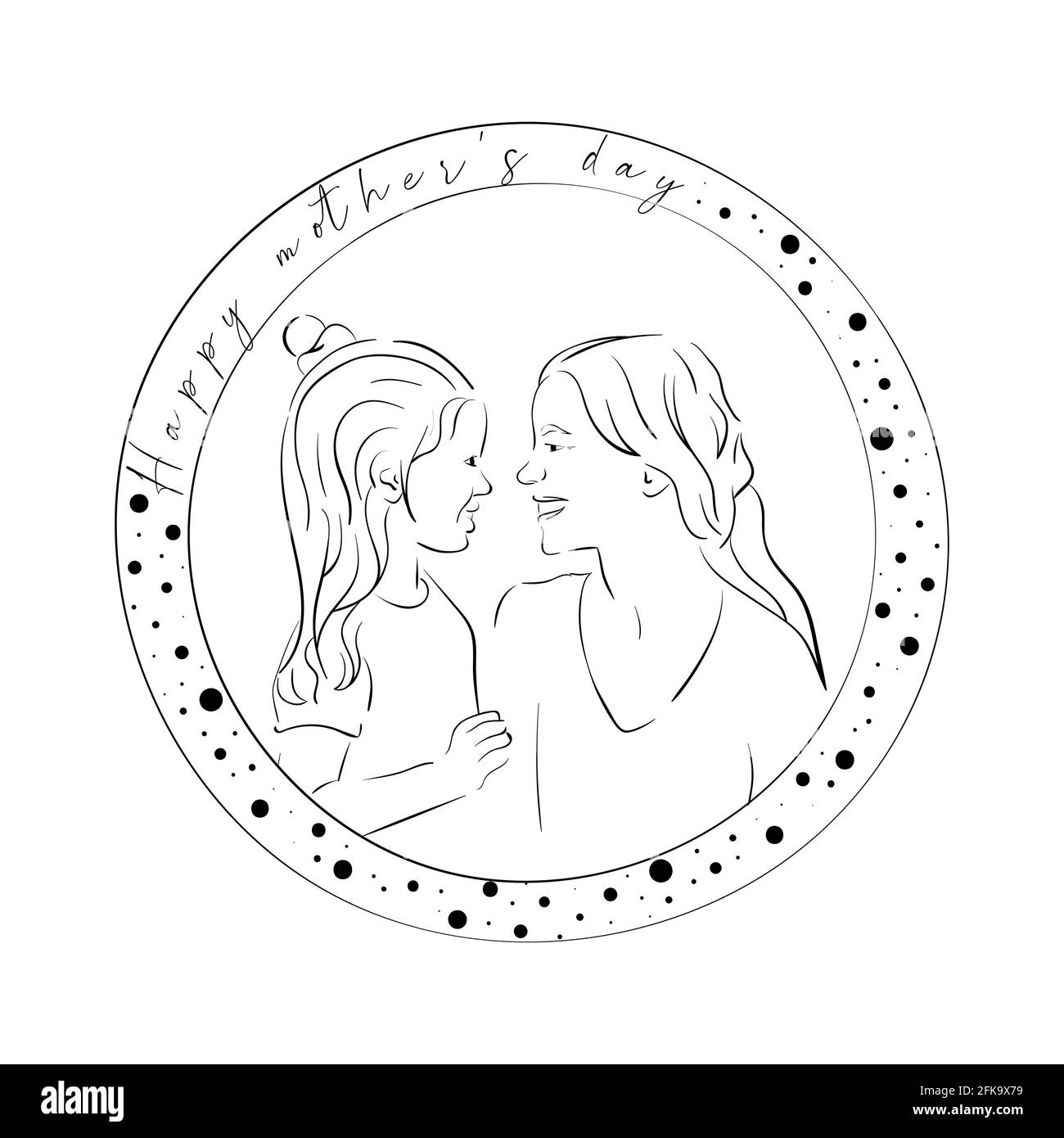 Dibujo De La Madre Y Su Hija En Una Insignia Imagen Vector De Stock Alamy 7269