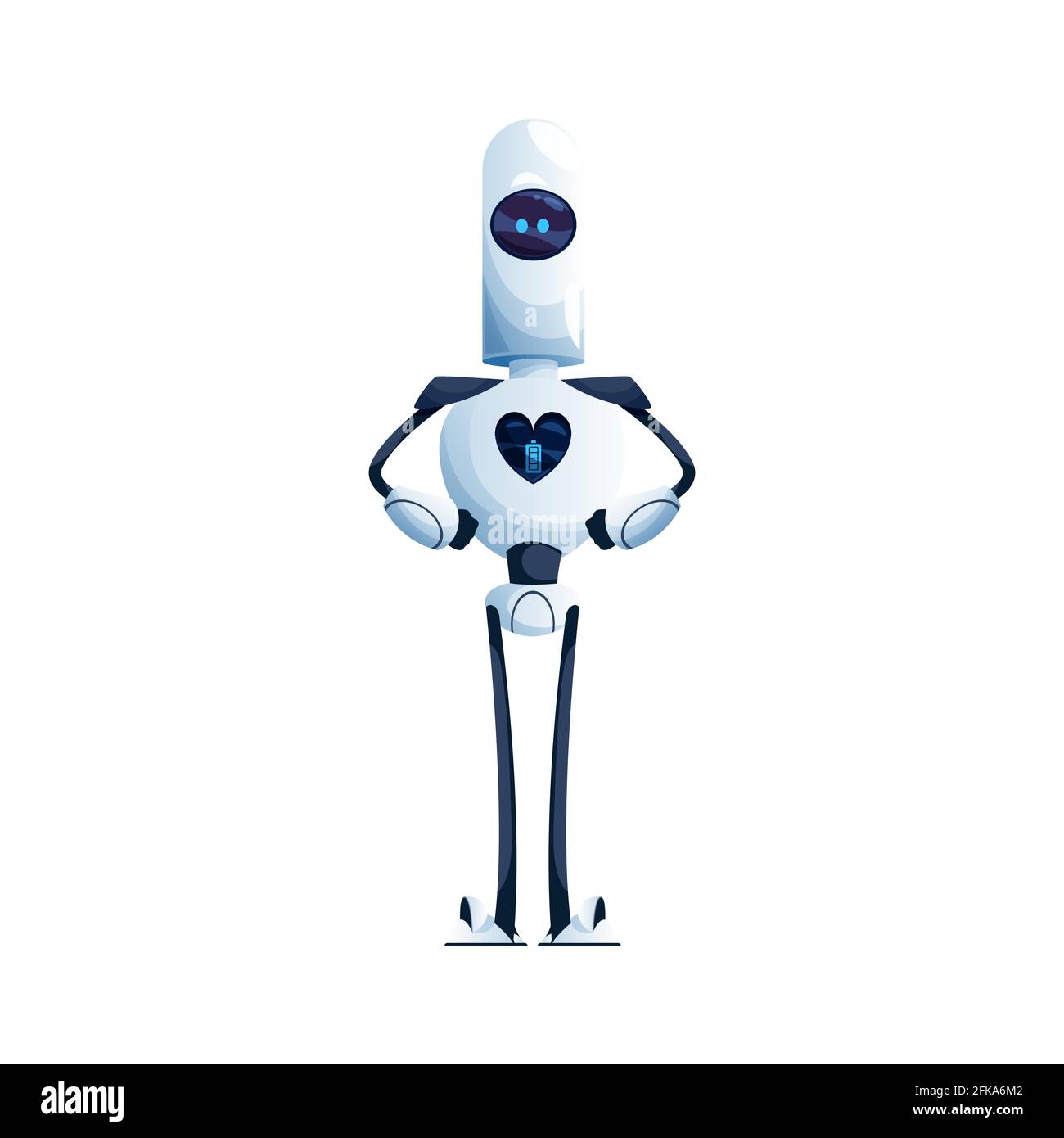 Robot con las manos y las piernas largas, corazón en la pantalla personaje  de dibujos animados aislados con brazos flexibles. Vector futurista  electrónico humanoide. Int. artificial Imagen Vector de stock - Alamy