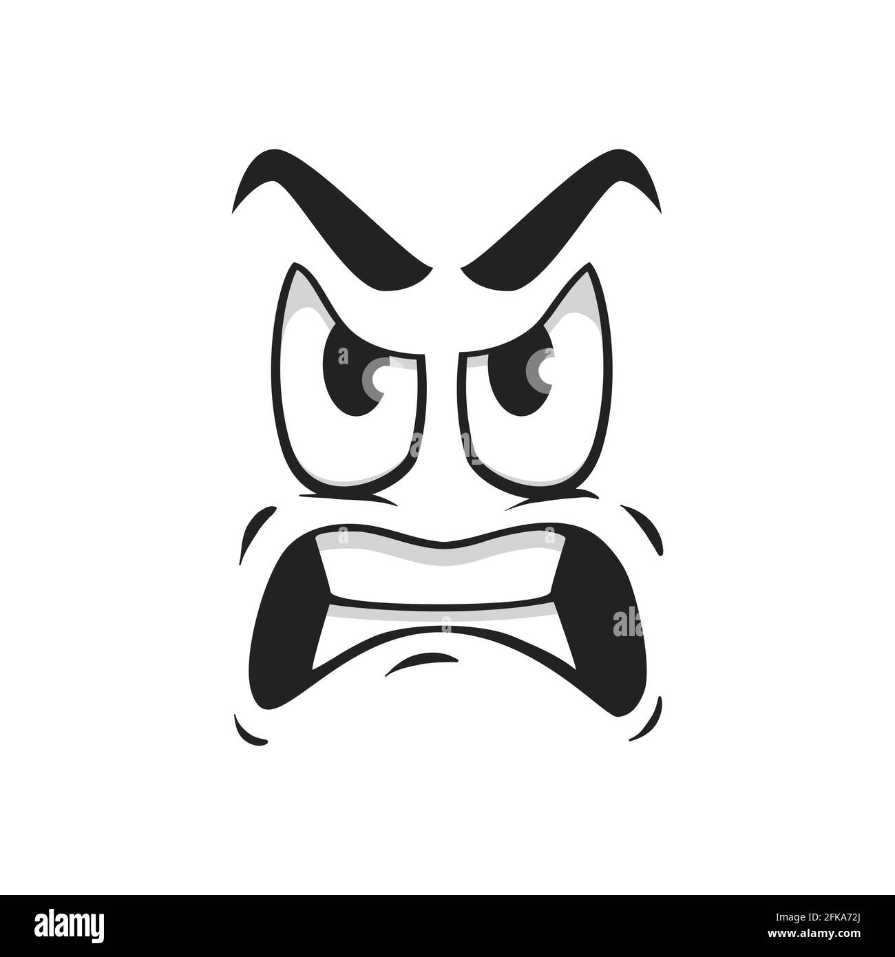 Dibujo animado cara vector icono, emoji con ojos enojados y muelas.  Expresión facial negativa, sentimientos de enojo, cara cómica con boca  toothy aislada Imagen Vector de stock - Alamy