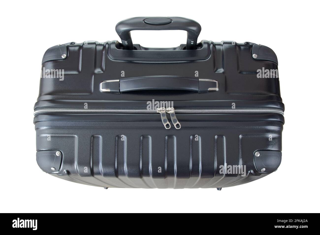 Vista superior de una maleta grande y ligera con cáscara dura, equipaje  nuevo y limpio de color negro hecho de material de policarbonato aislado  sobre fondo blanco Fotografía de stock - Alamy