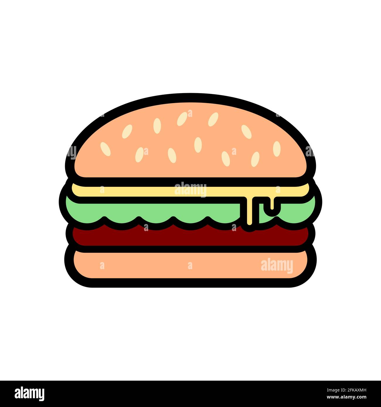 Hamburguesa con contorno sobre fondo blanco. Delicioso dibujo de  hamburguesas. Icono de color. Bollo con empanada, ketchup y lechuga.  Concepto de comida rápida. Hamburguesa vegetariana Imagen Vector de stock -  Alamy