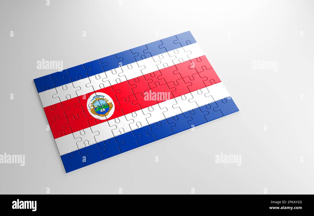 Un rompecabezas con una huella de la bandera de Costa Rica, piezas del
