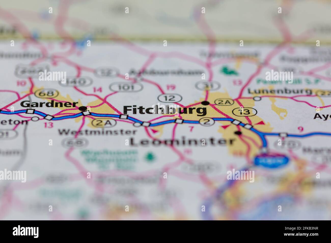 Fitchburg Massachusetts USA se muestra en un mapa geográfico o en una carretera mapa Fotografía