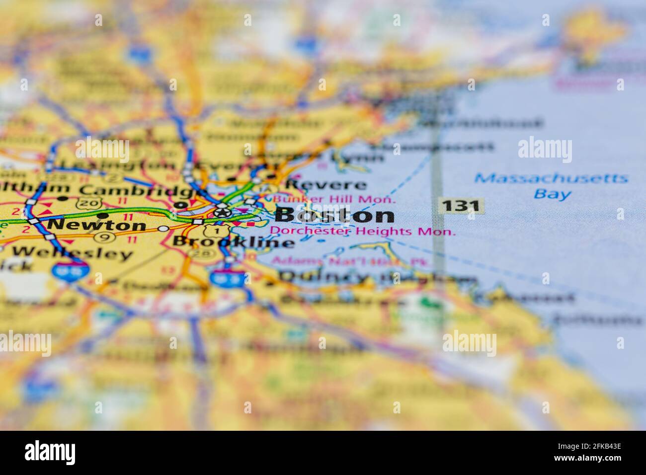 Boston Massachusetts USA se muestra en un mapa geográfico o en una carretera mapa Fotografía de