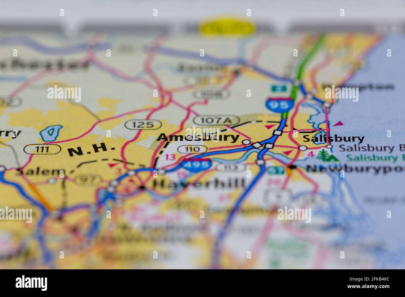 Amesbury Massachusetts USA se muestra en un mapa geográfico o en una carretera mapa Fotografía 