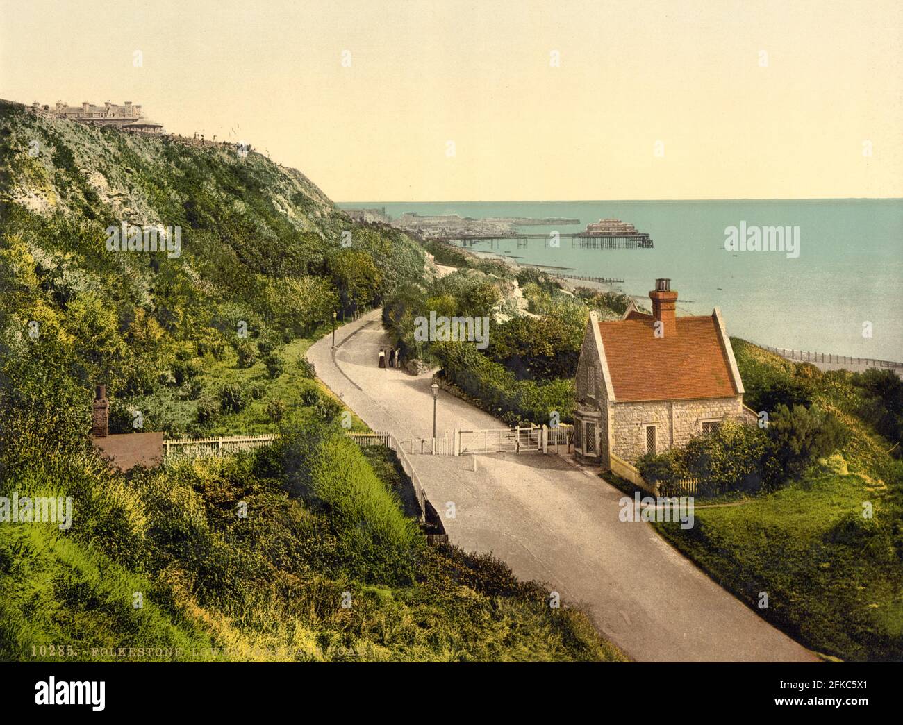 Lower Sandgate Road (ahora Lower Leas Coastal Park), Folkestone, Kent alrededor de 1890-1900 Foto de stock