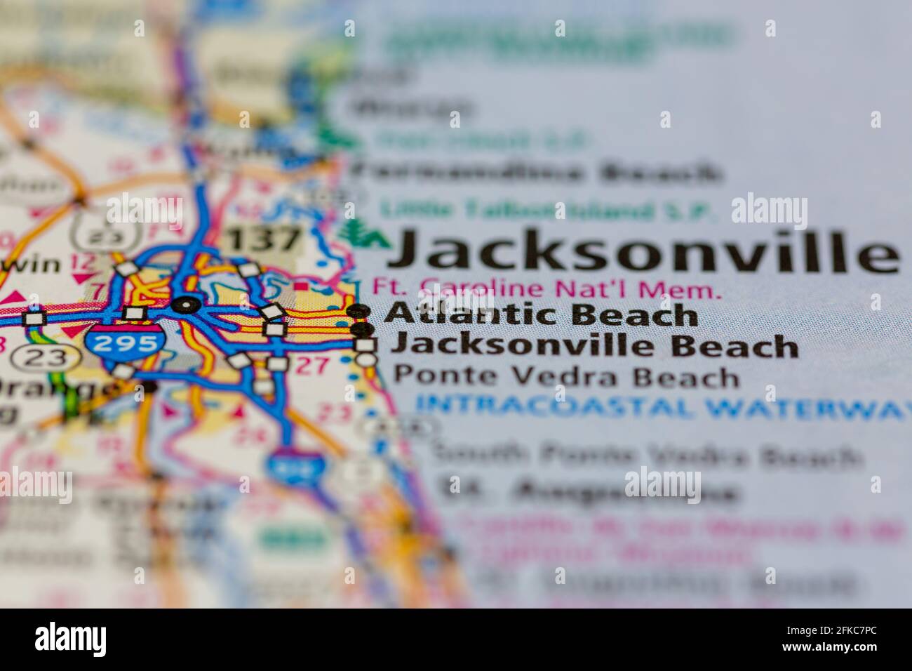 Atlantic beach Florida USA se muestra en un mapa geográfico o. hoja de ruta Foto de stock
