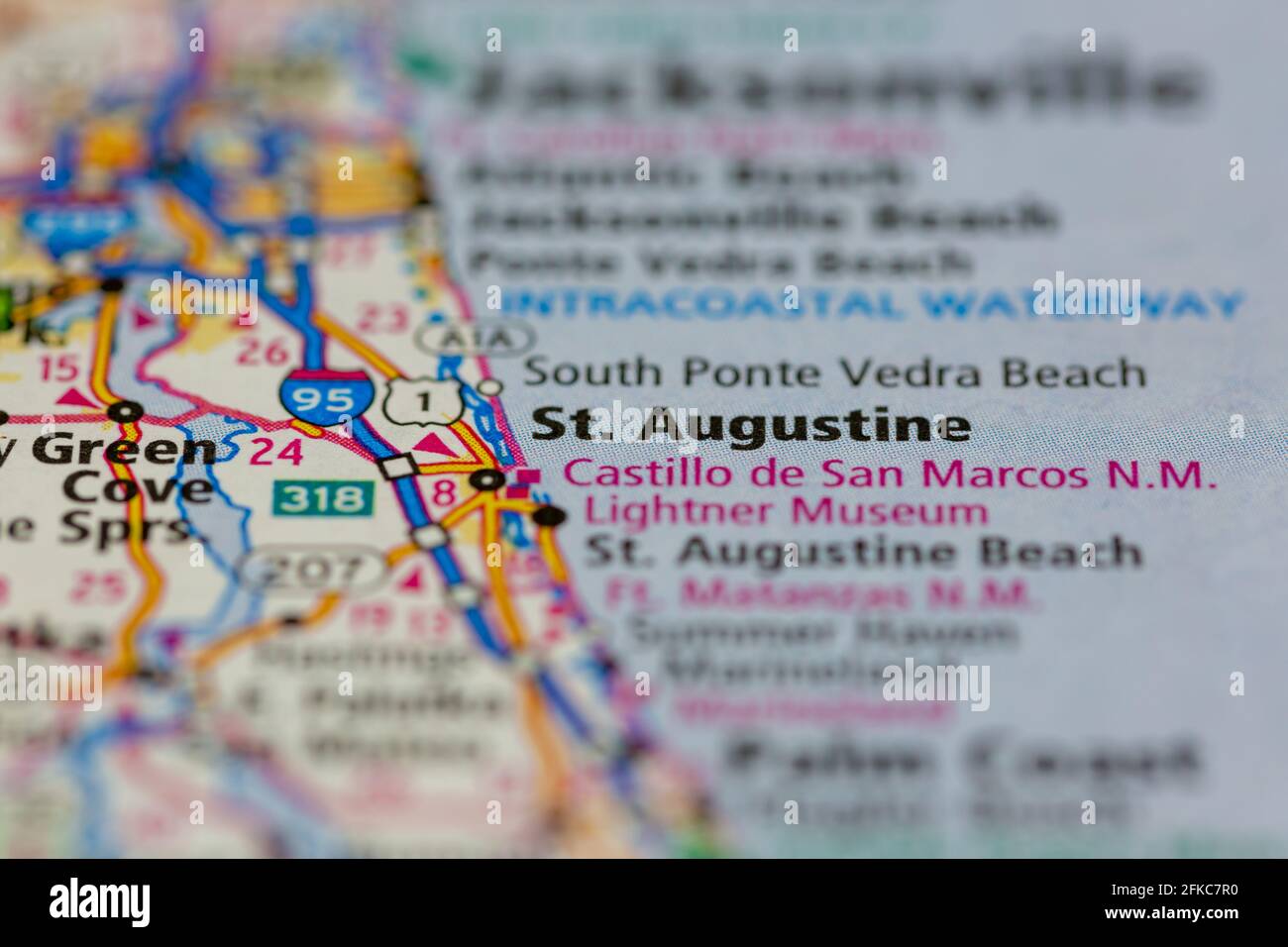 St Augustine Florida USA mostrado en un mapa geográfico o. hoja de ruta Foto de stock