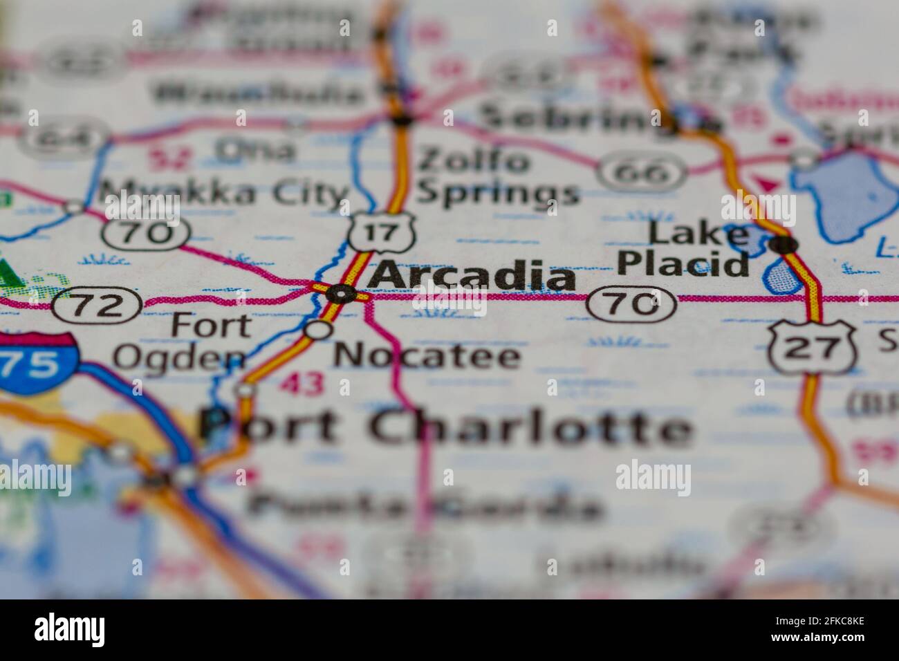 Arcadia Florida USA se muestra en un mapa geográfico o en una carretera