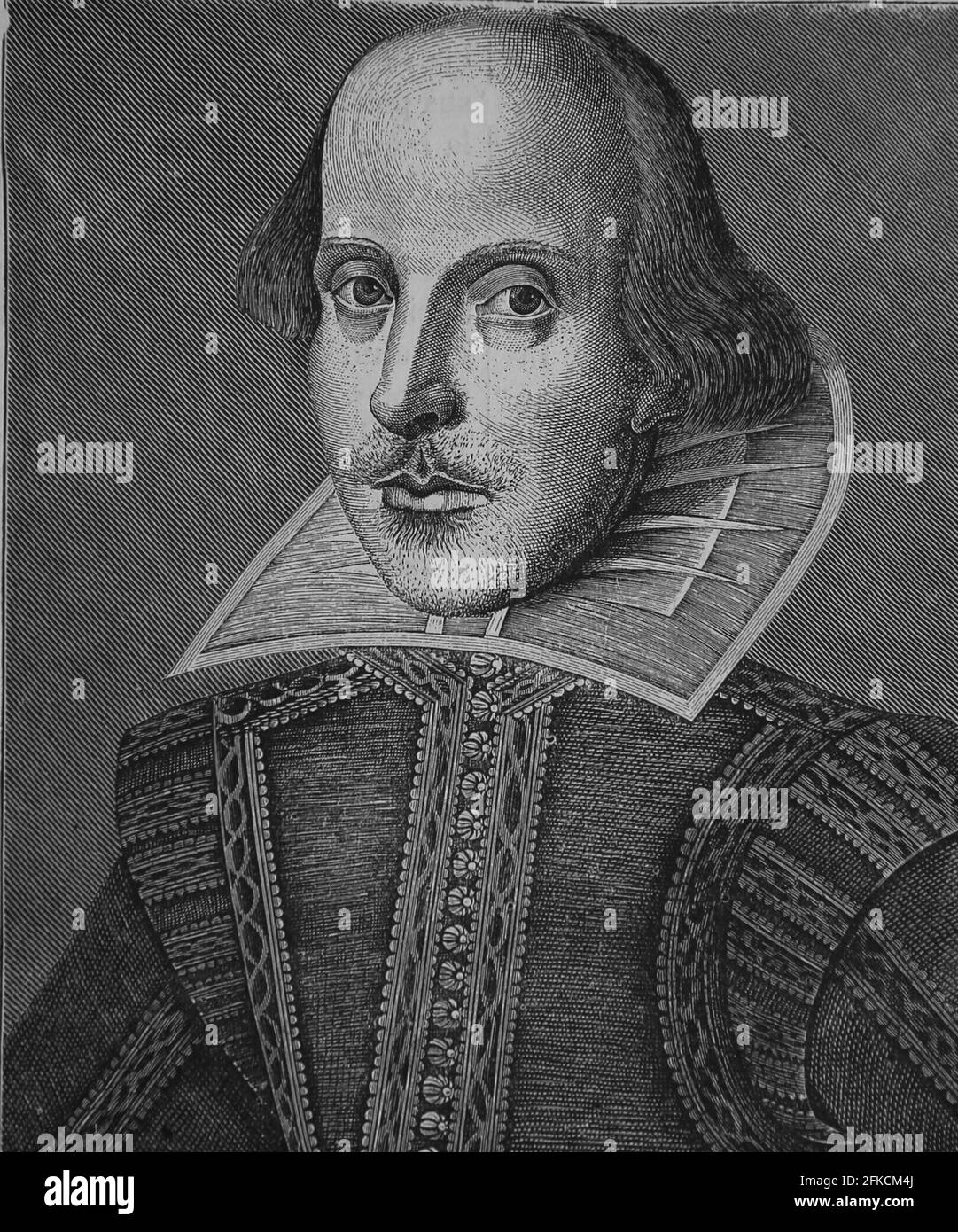 William Shakespeare (1564-1616). Escritor inglés. Facsímile de un grabado de cobre por Martin Drocsbont, 1623. Historia Universal, 1884 Foto de stock