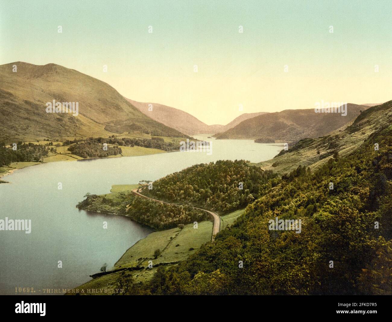 Thirlmere y Hellvellyn en el Distrito de los Lagos, Cumbria alrededor de 1890-1900 Foto de stock