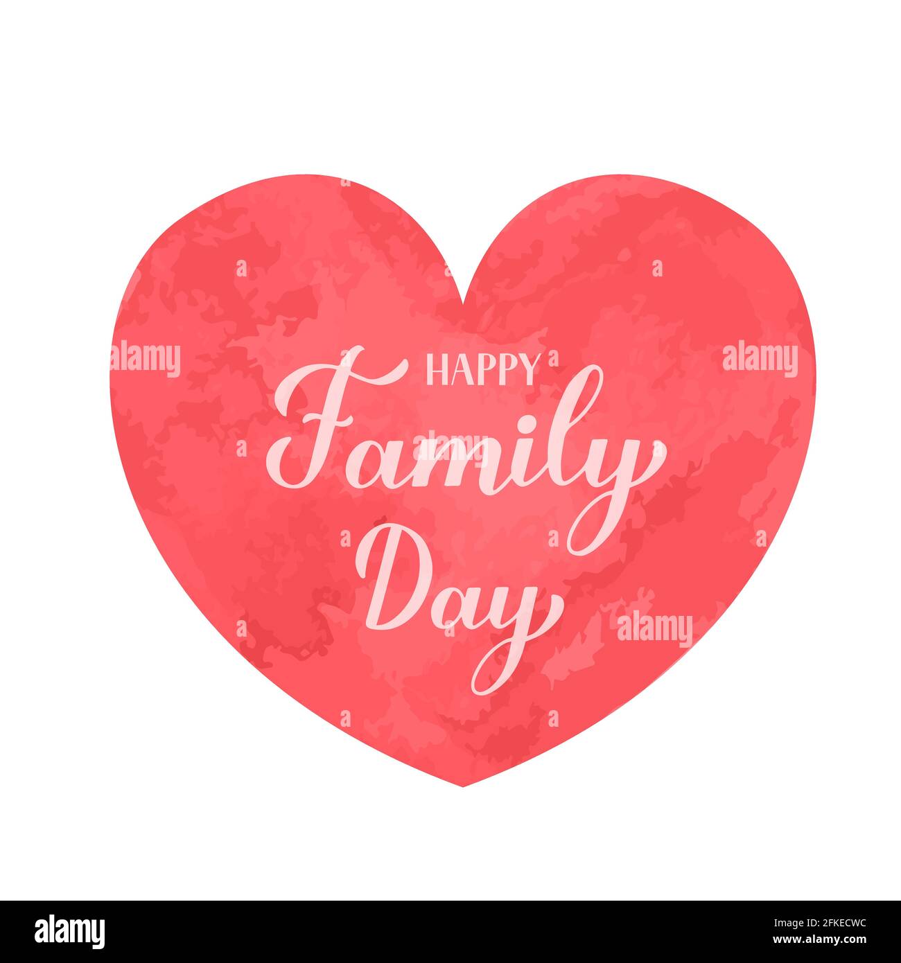 Feliz día de la familia caligrafía letras en rojo acuarela corazón. Día Internacional de la