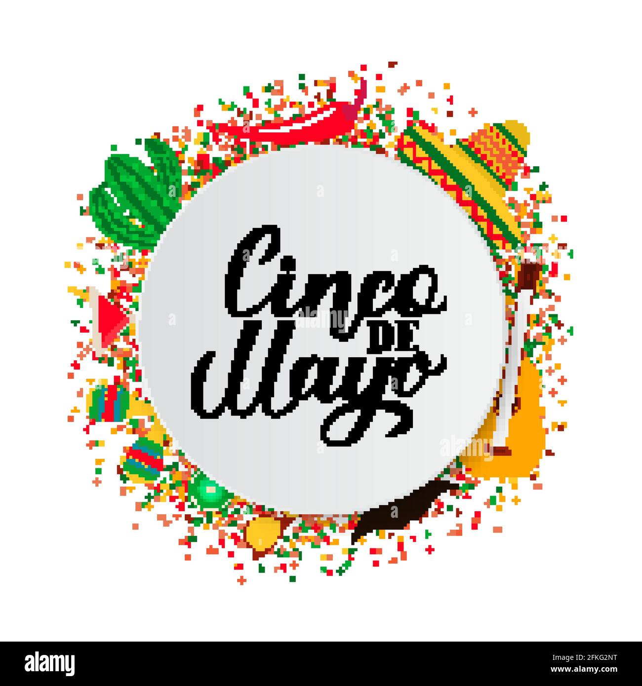 Letra del Cinco de Mayo en un plato de papel con símbolos mexicanos tradicionales Sombrero