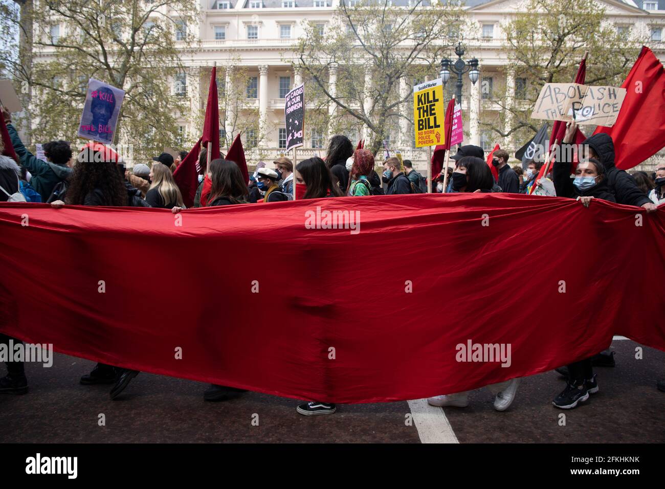 01 de mayo de 2021. Londres, Reino Unido. Foto de Ray Tang Protesters Demuestra en el centro comercial durante la protesta del Día de Mayo de Kill the Bill. Foto de stock