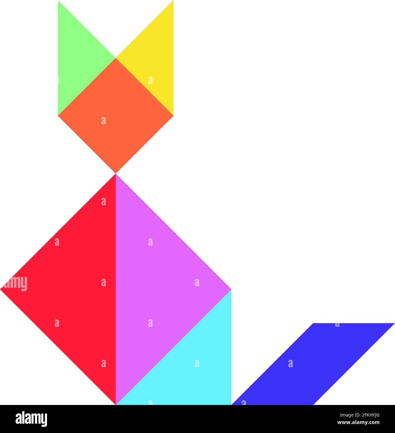 Puzzle de tangram de color en forma de gato sobre fondo blanco Imagen  Vector de stock - Alamy