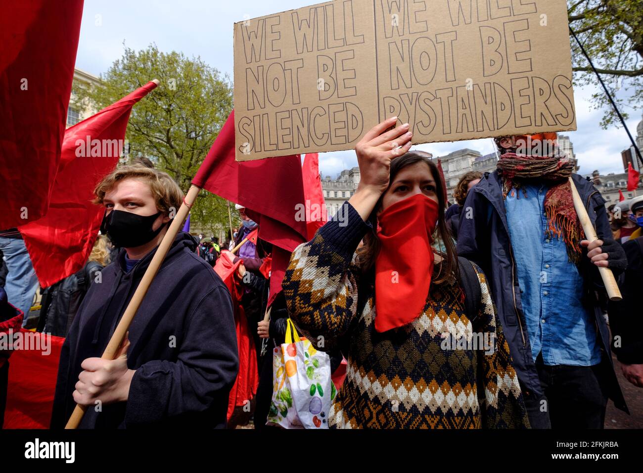 La protesta y manifestación del Día de Mayo Math the Bill Londres, Reino Unido, 1 de mayo de 2021. Miles de personas marcharon desde Trafalgar Square protestando contra la policía, el crimen, las sentencias y los tribunales recientemente propuestos que quitaban la libertad de expresión y reunión. Foto de stock